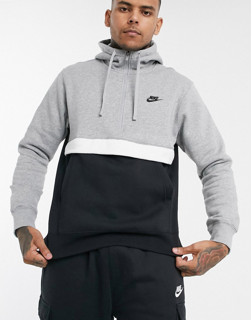 Nike - Club - Grå hættetrøje med halv lynlås