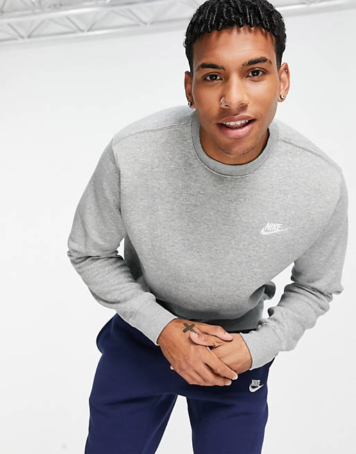 Nike – Club – Grå sweatshirt med rund halsringning