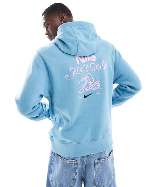 Nike Club graphic back print hoodie in blue ASOS