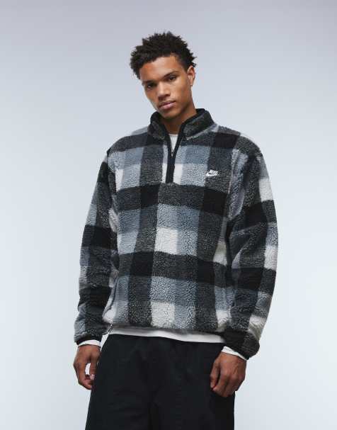 Nike Club half zip fleece in black check - view 1