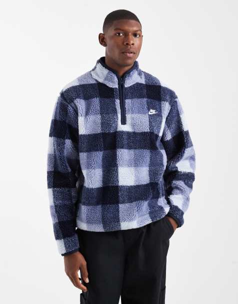 Nike Club half zip fleece in blue check - view 1