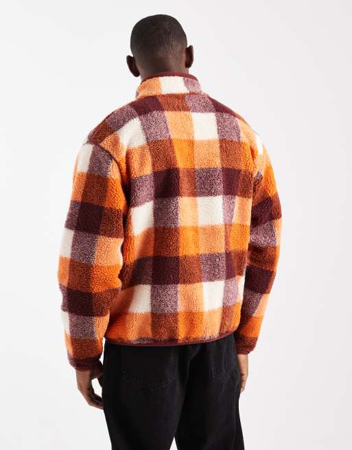 Nike Club half zip fleece in orange and brown check, 3 of 5