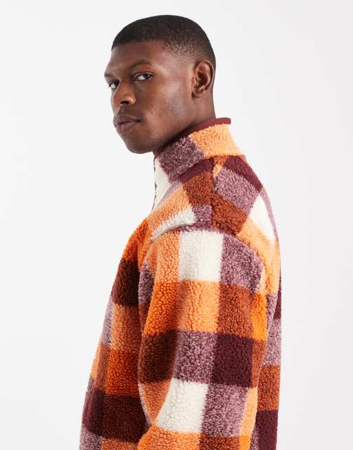 Nike Club half zip fleece in orange and brown check | ASOS