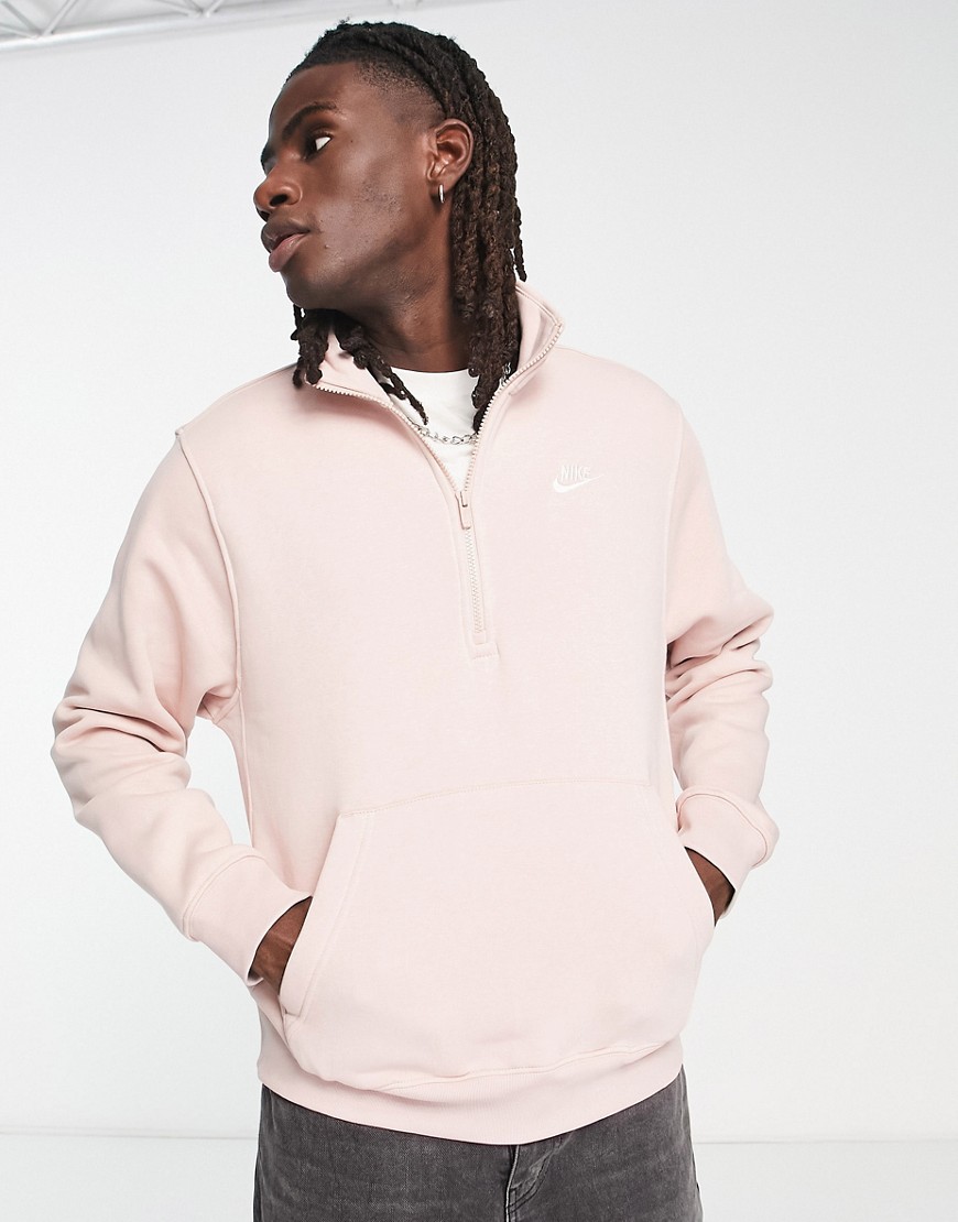 Nike Club half zip fleece top in pink oxford