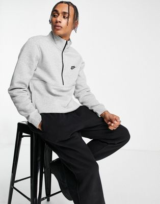 Nike Club Half Zip Sweatshirt In Gray Heather In Black | ModeSens