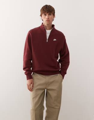 Nike Club Half Zip Sweatshirt In Red