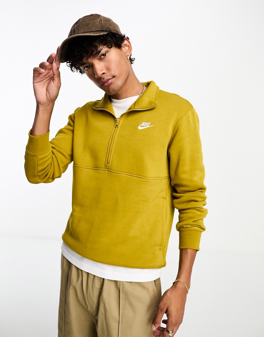 Nike Club half-zip top in mustard-Brown
