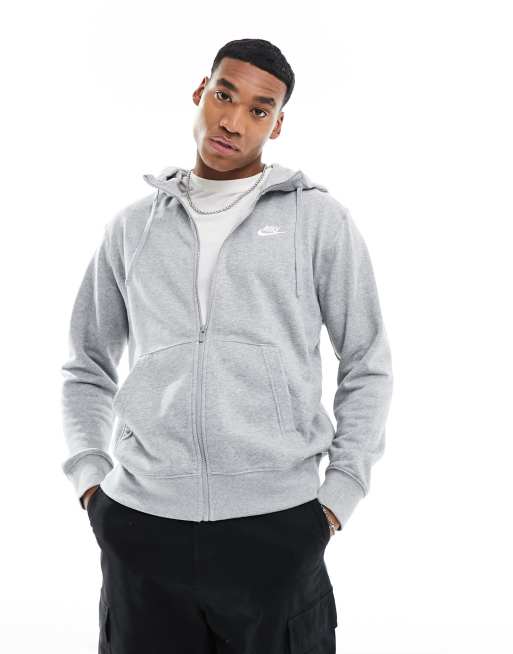 Nike Club Hoodie met rits in gemeleerd grijs ASOS