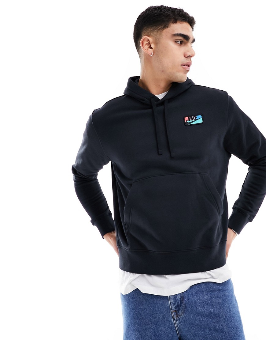 Nike Club hoodie patch logo in black