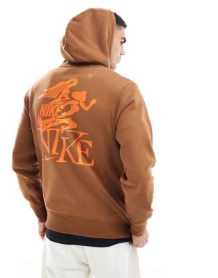 Nike Nike Club hoodie with victory graphic in brown