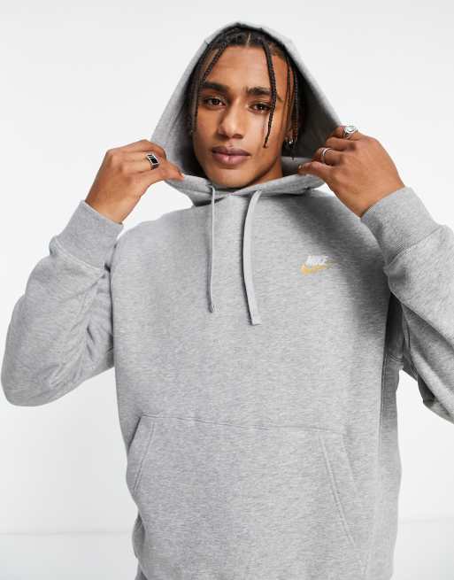 Nike Club Kapuzenpullover in Grau mit Metallic Logo ASOS