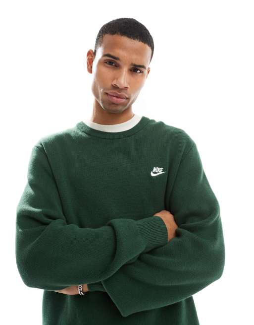 Nike Club Knit crew neck sweater in dark green