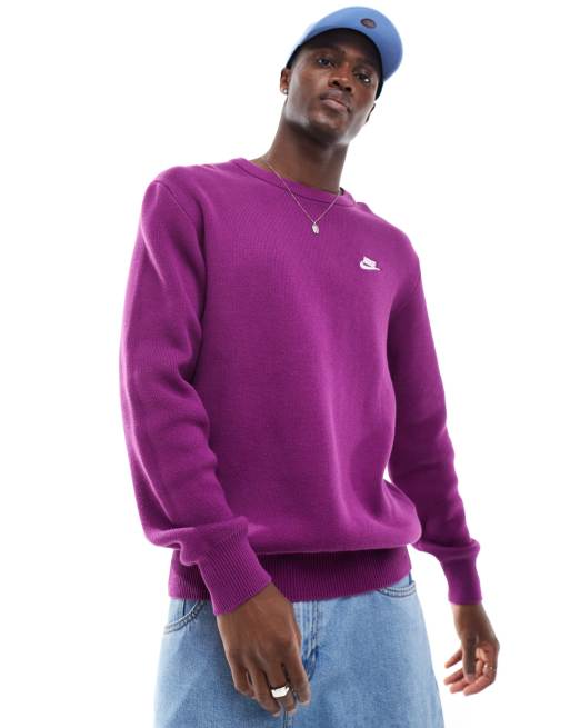 Nike Club Knit crew neck sweater in purple