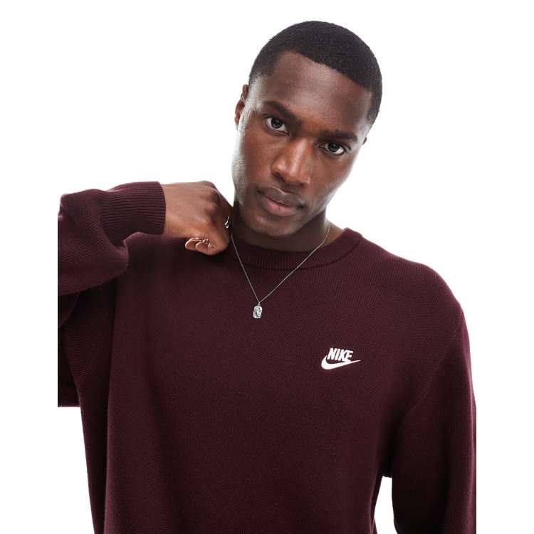 Nike Club Knit Felpa girocollo in maglia color bordeaux ASOS