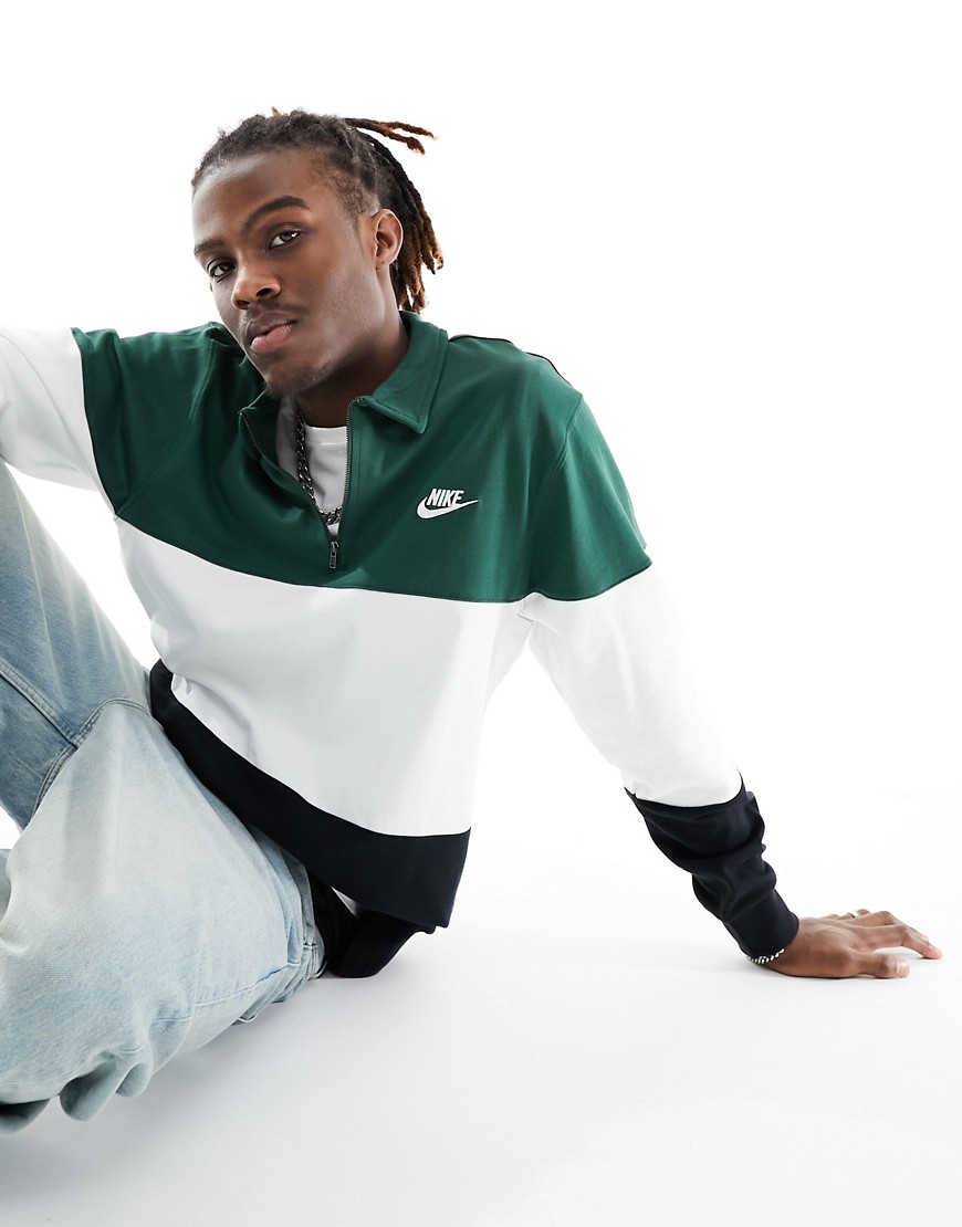 Nike Club + knit long sleeve top in khaki and white-Green