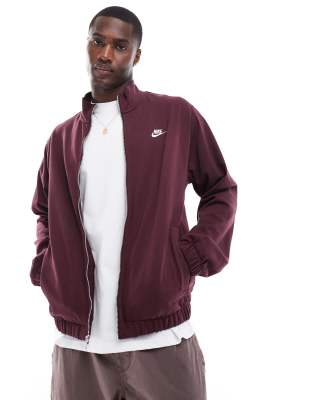 Nike Club Knit zip through jacket in burgundy-Brown