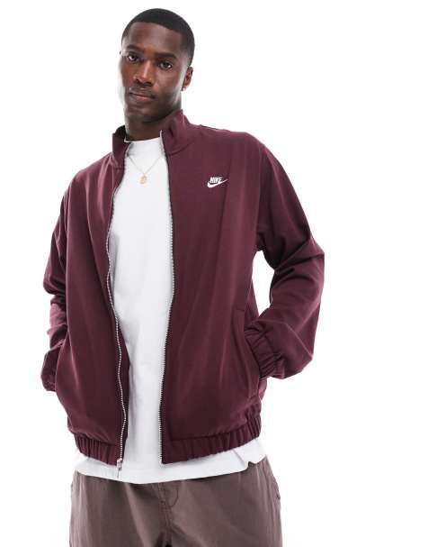 Nike Club Knit zip through jacket in burgundy - view 1
