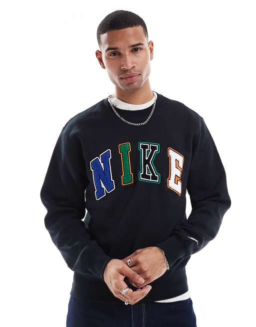 Nike Club letters logo crew neck sweatshirt in black