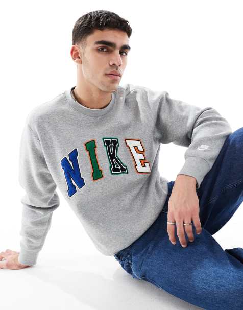 Nike Club letters logo crew neck sweatshirt in grey - view 1