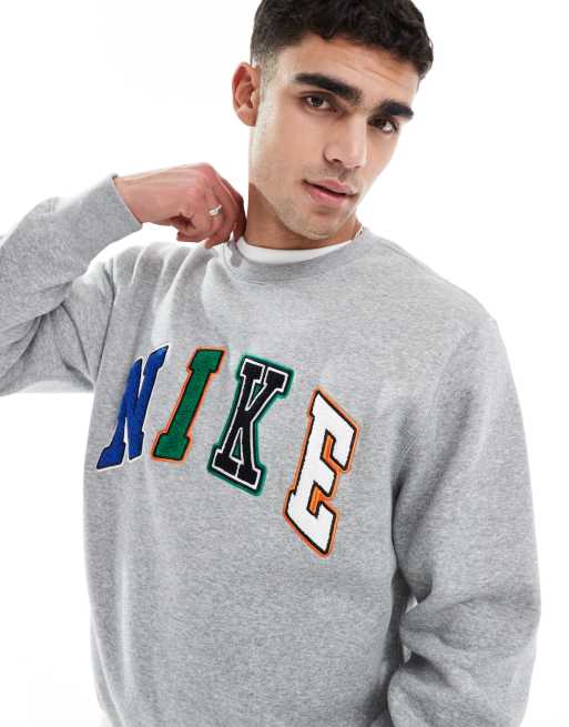 Nike Club letters logo crew neck sweatshirt in grey