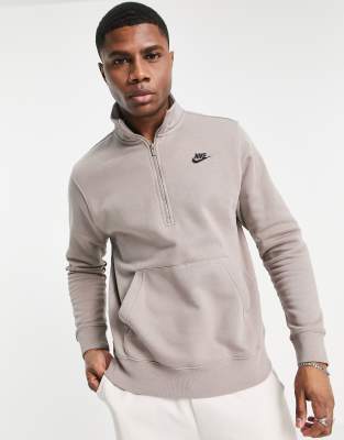 Nike Club logo 1/4 zip sweatshirt in moon fossil