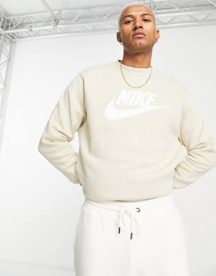 NIKE CLUB LOGO PRINTED SWEATSHIRT IN CREAM-WHITE