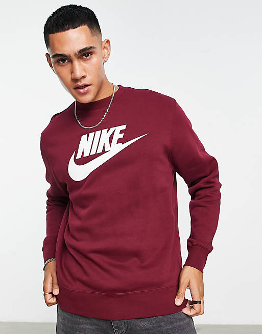 Nike Club logo printed sweatshirt in dark red | ASOS