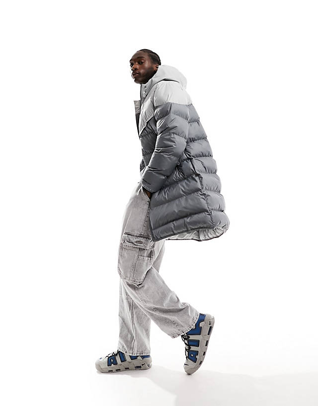 Nike - club long length puffer coat in grey