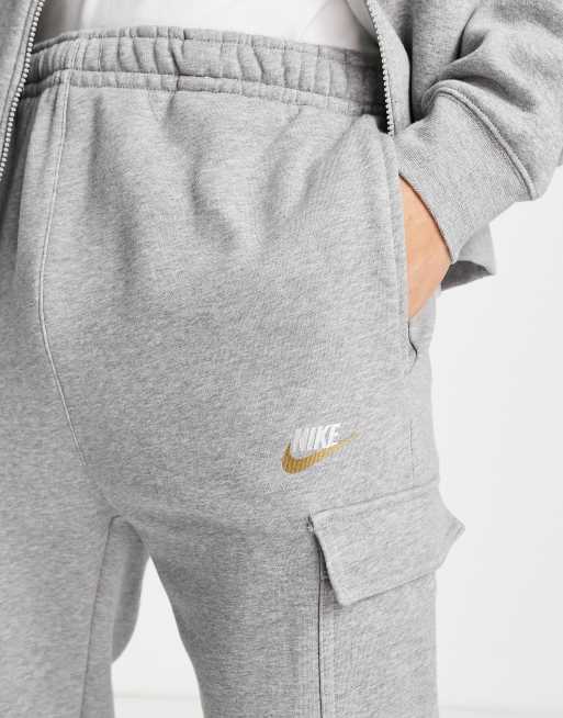 Nike Club metallic logo cuffed cargo joggers in grey