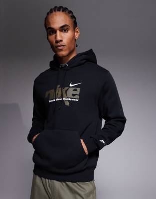 Nike Club metallic logo hoodie in black