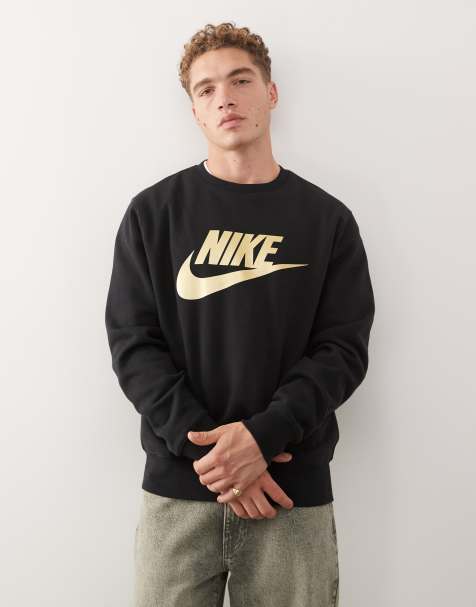 Nike Club metallic logo sweatshirt in black - view 1
