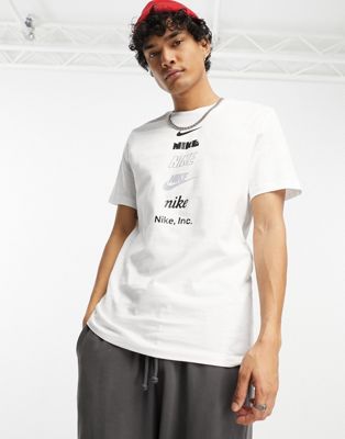 Nike Club multi logo t-shirt in white | ASOS