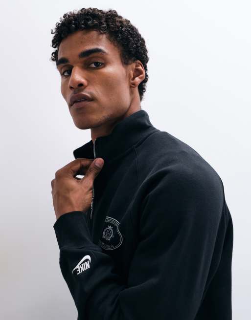 Nike Club NCC 1/4 zip logo sweatshirt in black, 3 of 5