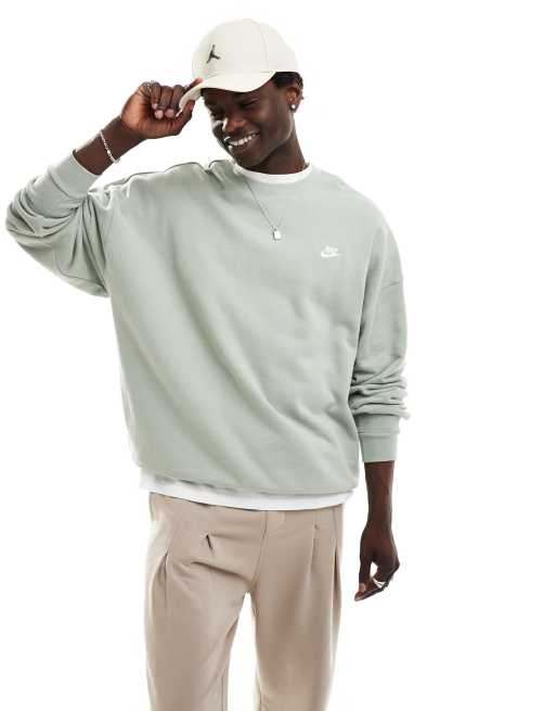 Nike – Club – Olivgrön sweatshirt av fransk frotté i oversize