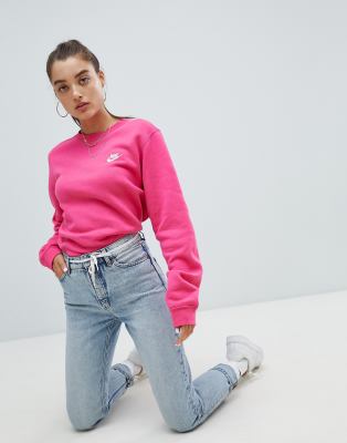 nike club swoosh sweatshirt in pink