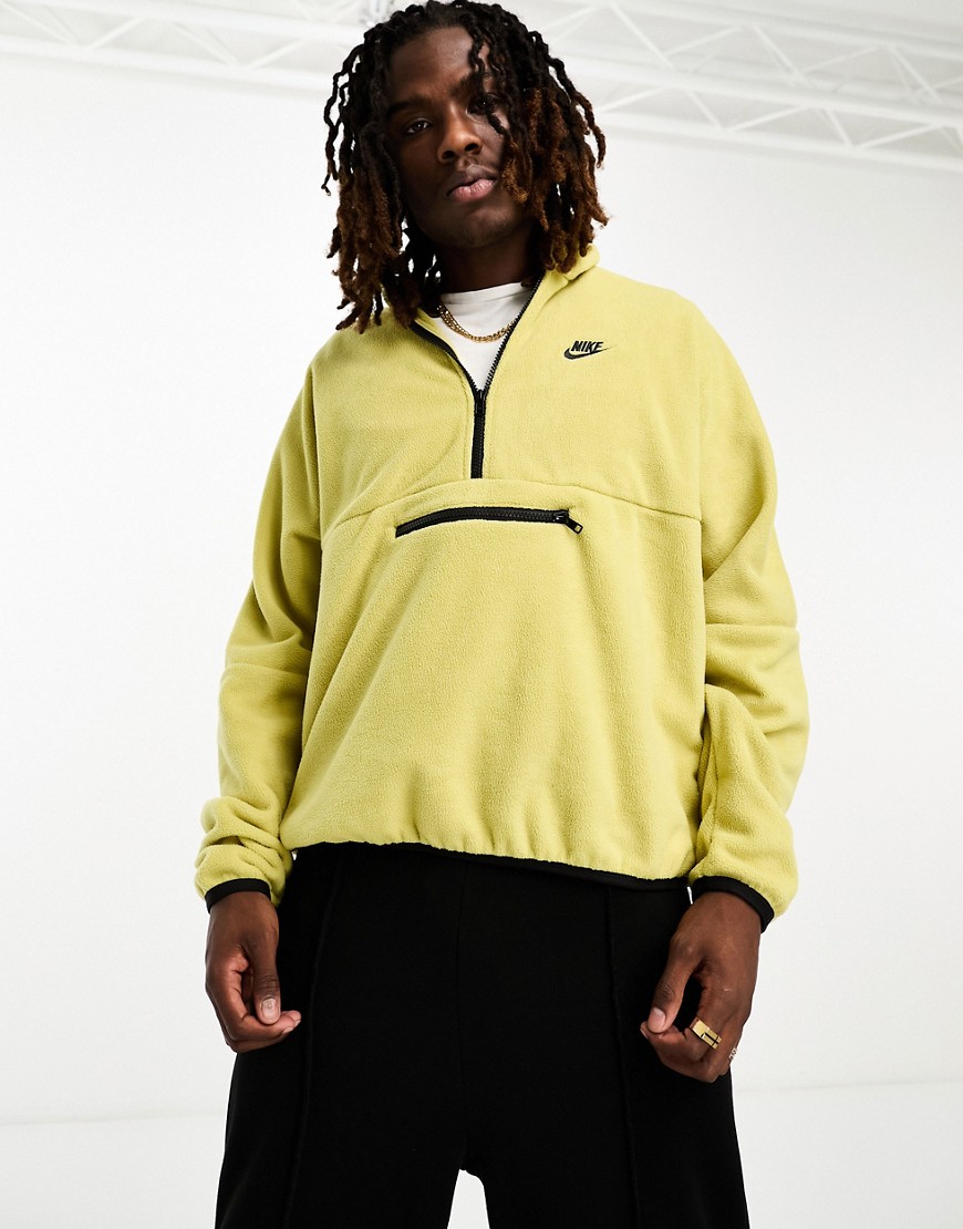 Nike Club Polar Fleece half zip hoodie in beige-Neutral