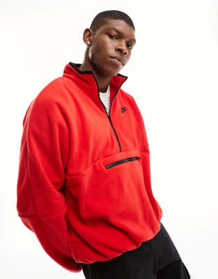 Nike Club Polar Fleece Half Zip Sweat In Red