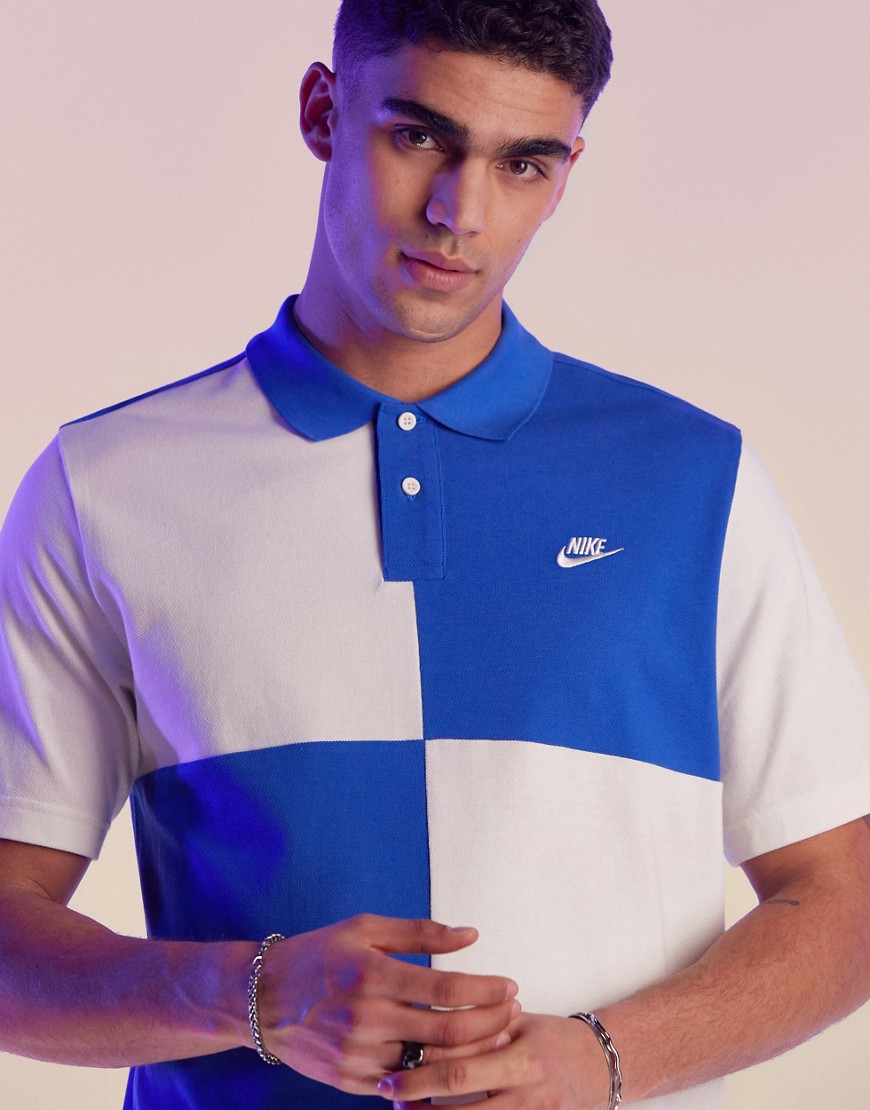 Nike Club polo in off white and blue