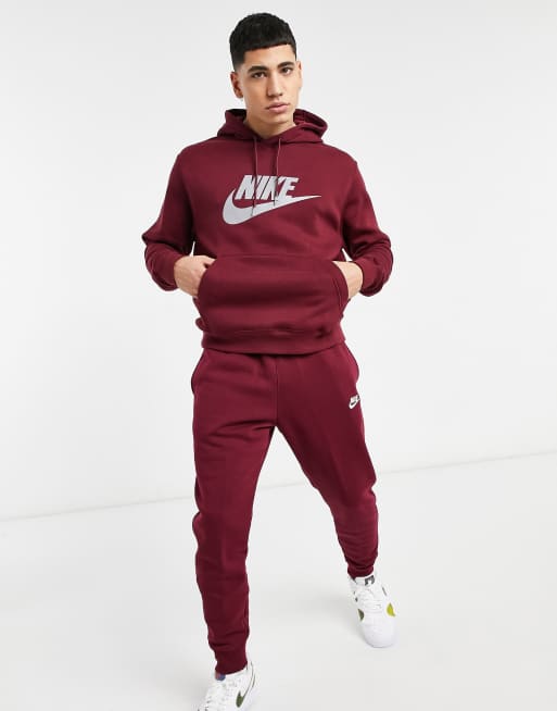 Nike Club reflective logo hoodie in burgundy ASOS