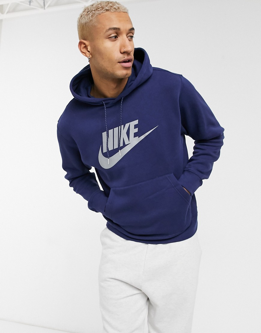 Nike Club reflective logo hoodie in navy