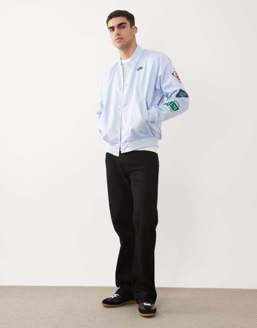 Nike Club Reissue varsity jacket in light blue, 3 of 5