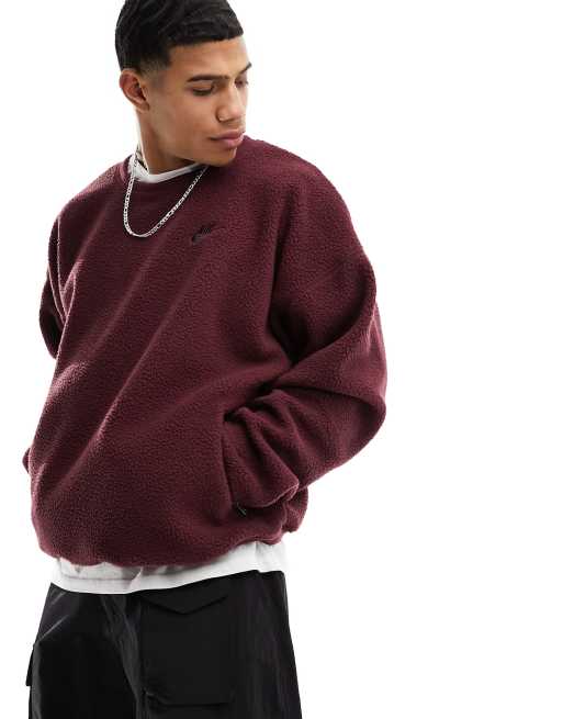 Nike Club sherpa winter sweatshirt in maroon | ASOS