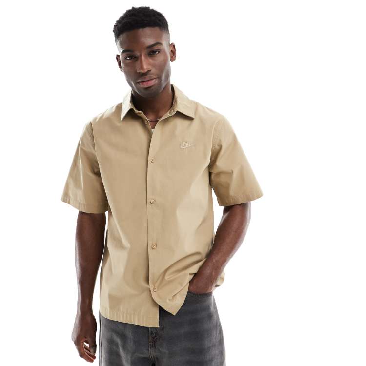 Nike Club short sleeve woven shirt in beige | ASOS