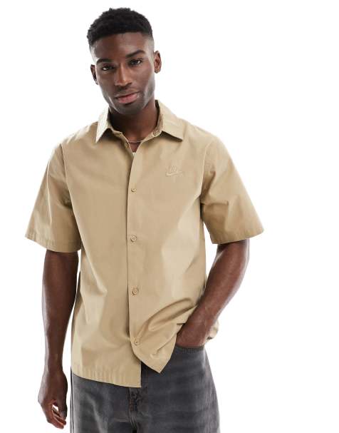 Nike Club short sleeve woven shirt in beige