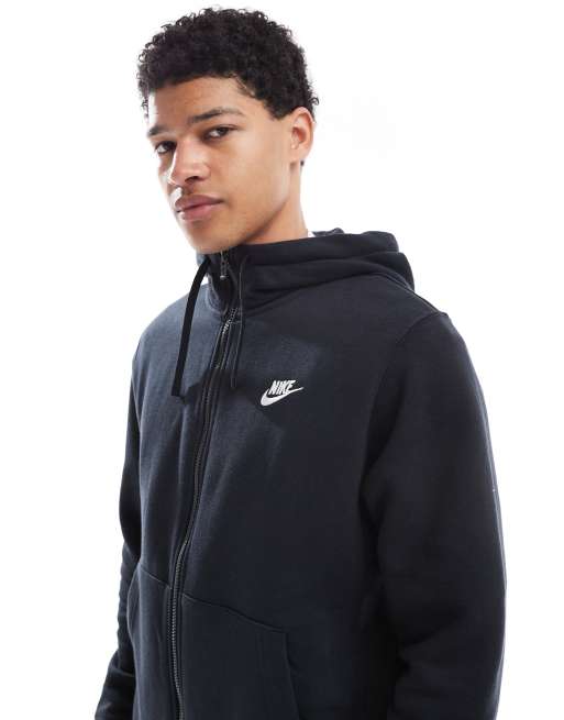 Nike - Club - Sort hættetrøje med gennemgående lynlås i fleece, 3 af 4