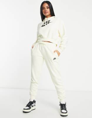 Nike mini swoosh high rise wide leg joggers in sail white