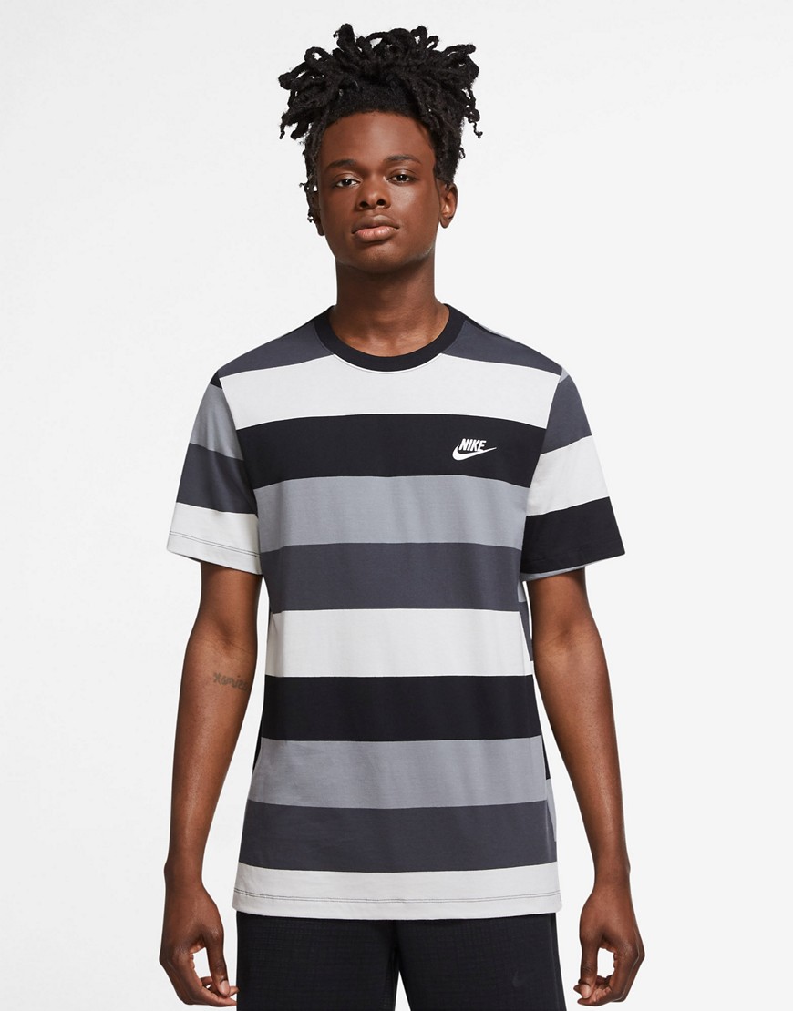 Nike Club stripe t-shirt in black/gray