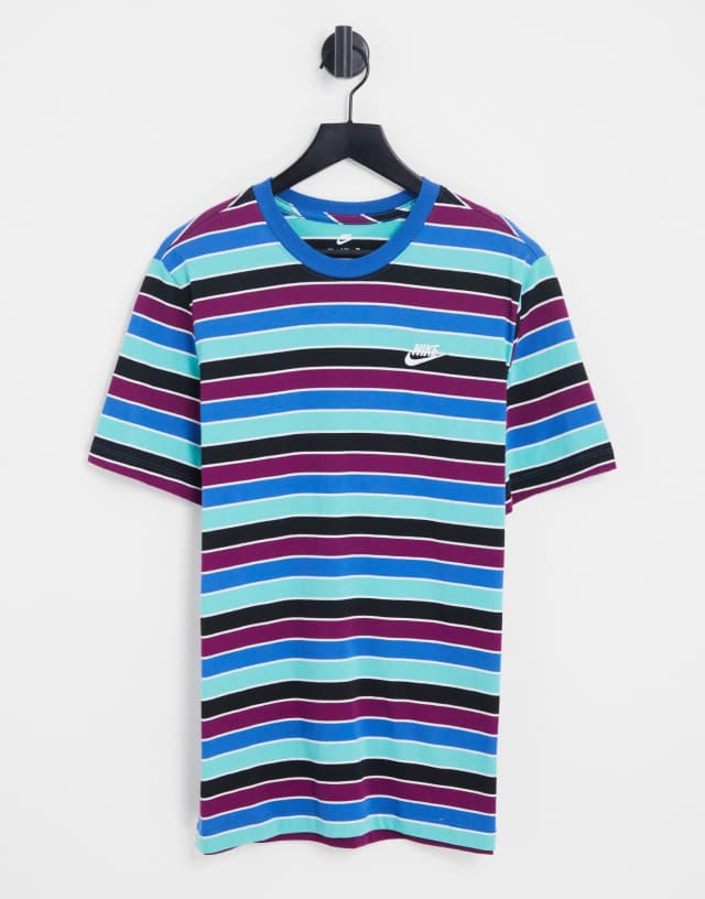 Nike Club stripe T-shirt in blue/multi