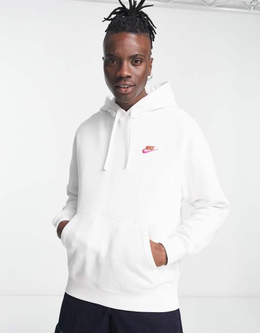 Nike - Club - Sweat à capuche avec logo orange - Blanc