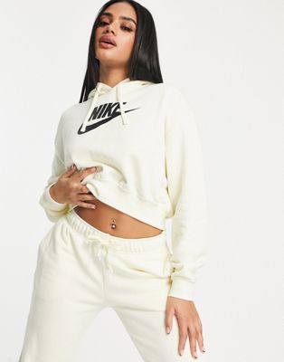 Nike Club fleece graphic crop hoodie in coconut milk - ASOS Price Checker